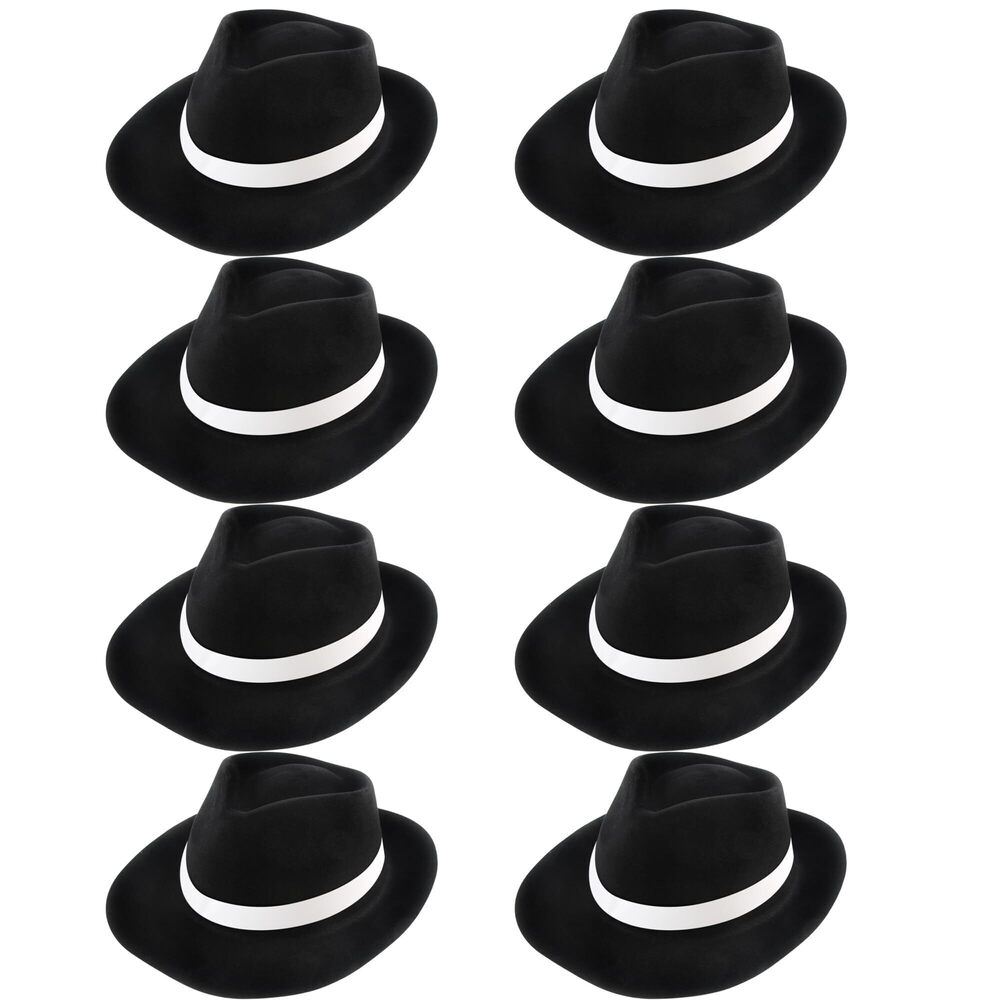 1870 8 Pack Black Fedora Hat Plastic Gangster Hats 1920s Hat Gentlemen Hats
